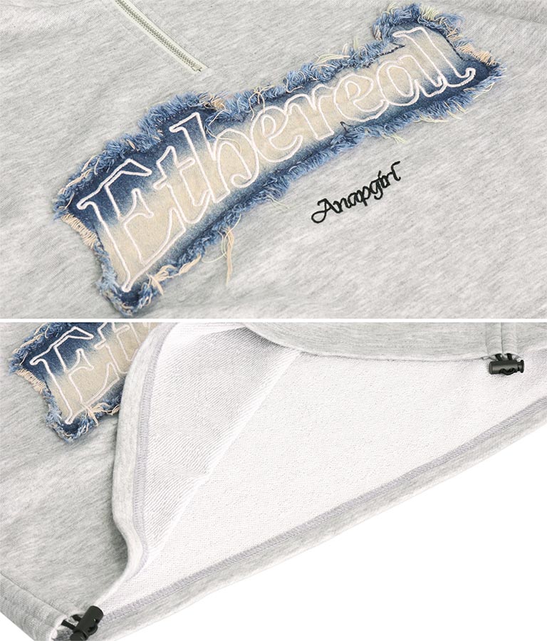 デニム 切替 ハーフジップ スウェット 裏毛 トップス 913-7604