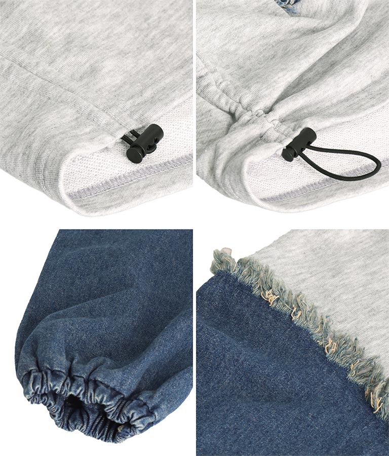 デニム 切替 ハーフジップ スウェット 裏毛 トップス 913-7604