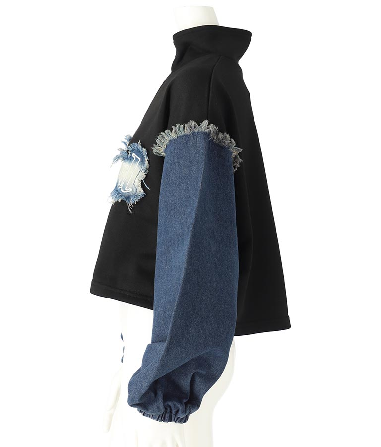 デニム 切替 ハーフジップ スウェット 裏毛 トップス 913-7604