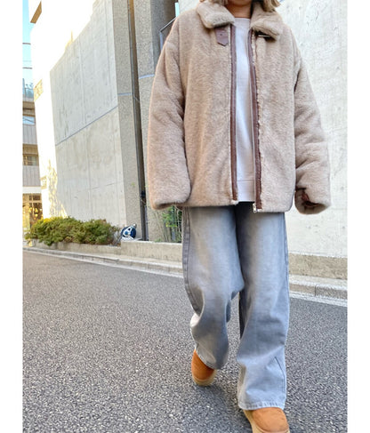 ベルト付き スタンドカラー フェイク ファー コート 795-9209