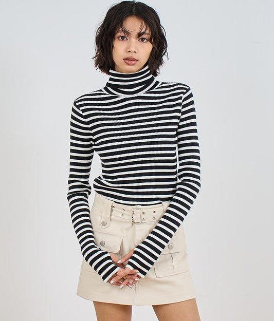 フィンガーホール タートルネック リブ ニット トップス 153-5503