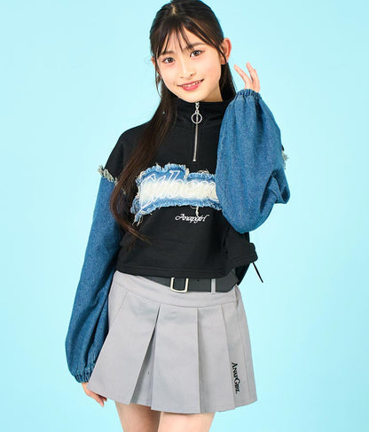 デニム 切替 ハーフジップ スウェット 裏毛 トップス 913-7604