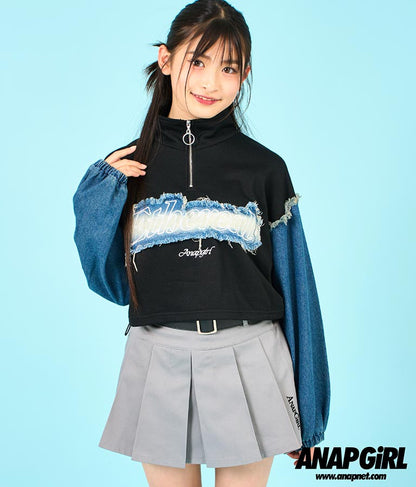 デニム 切替 ハーフジップ スウェット 裏毛 トップス 913-7604