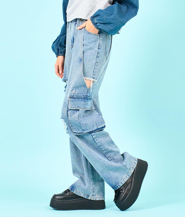2WAY デザイン デニム ワイド パンツ 912-7603