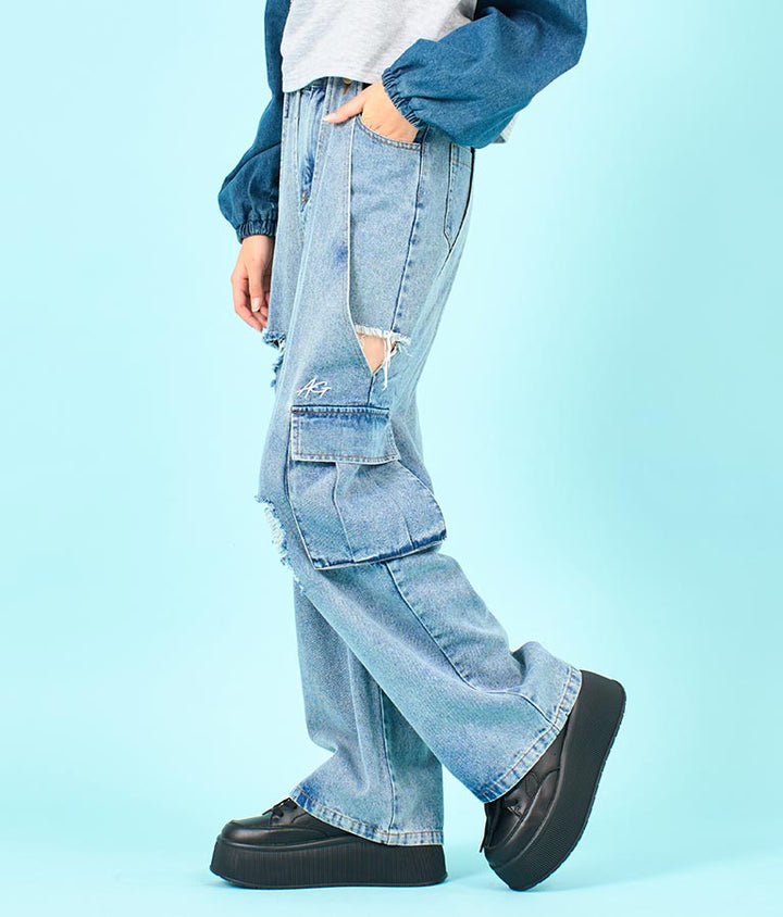 2WAY デザイン デニム ワイド パンツ 912-7603