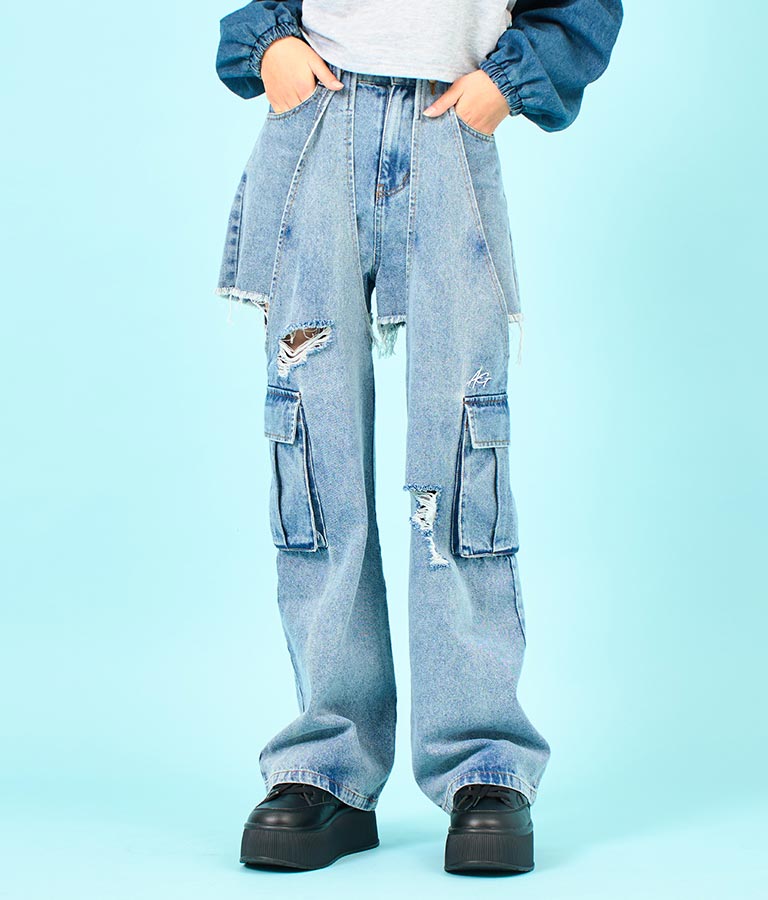 2WAY デザイン デニム ワイド パンツ 912-7603