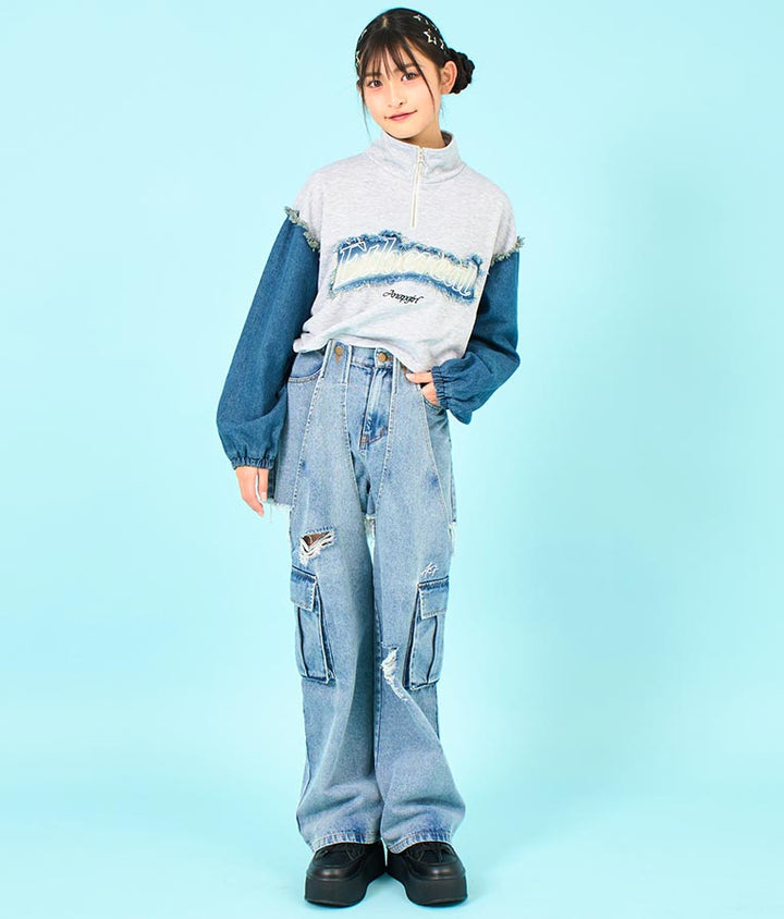 2WAY デザイン デニム ワイド パンツ 912-7603