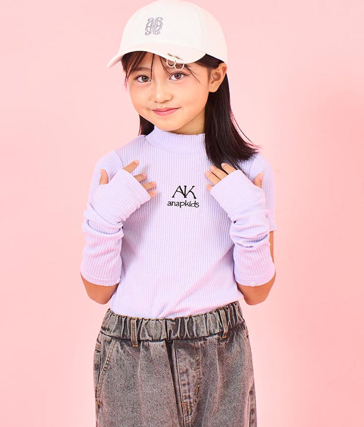 アームウォーマー 付き プチ ハイネック リブ トップス 423-3344