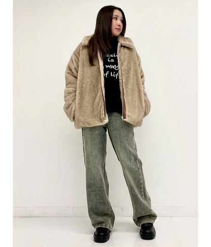 ベルト付き スタンドカラー フェイク ファー コート 795-9209