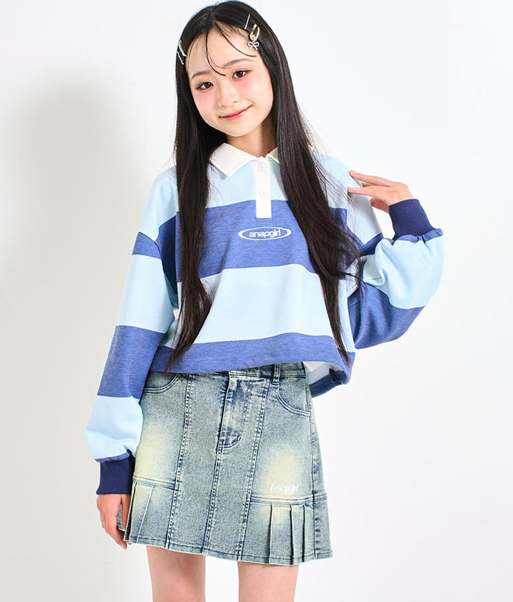 ヴィンテージ加工 ストレッチ デニム ハーフ プリーツ スカート