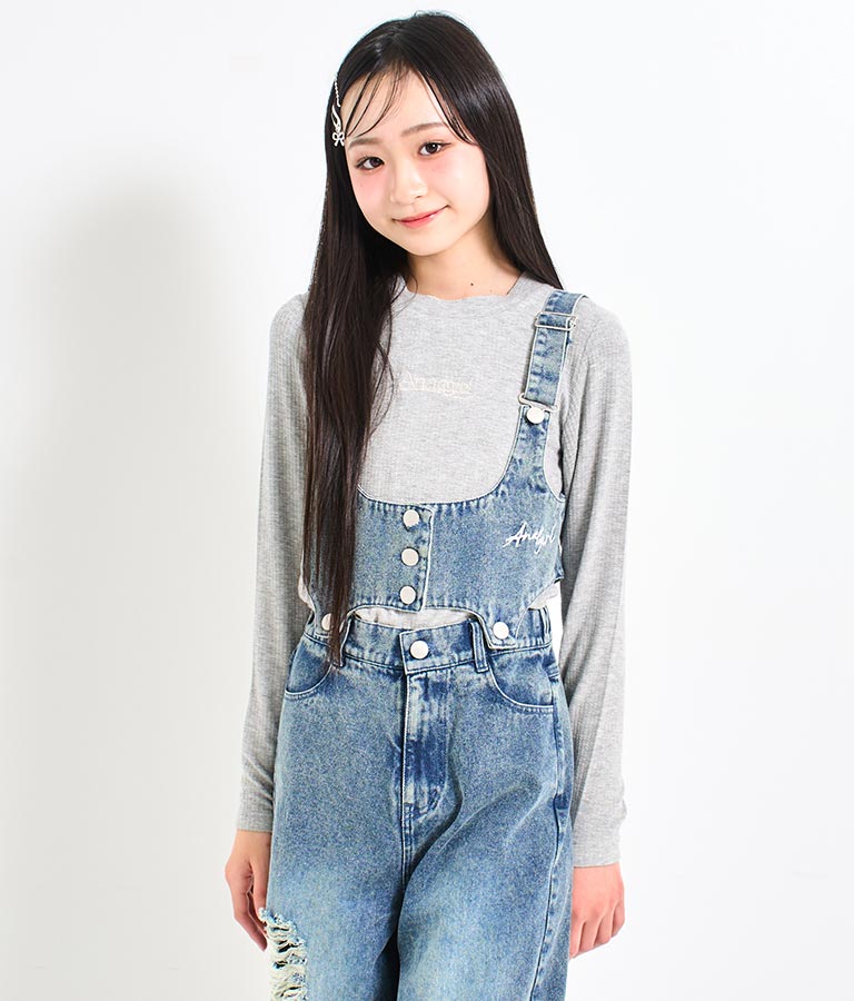 ロゴ 刺繍 シンプル リブ ロングスリーブ トップス 913-7609