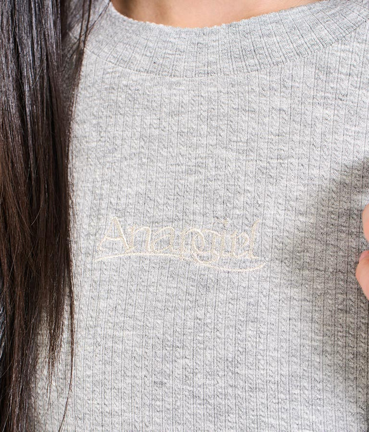 ロゴ 刺繍 シンプル リブ ロングスリーブ トップス 913-7609