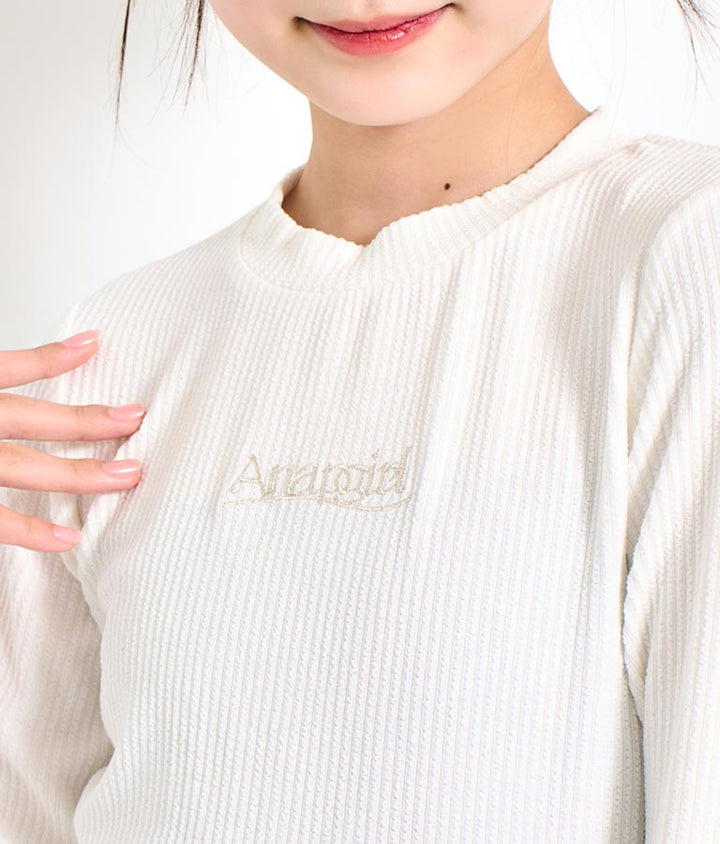 ロゴ 刺繍 シンプル リブ ロングスリーブ トップス 913-7609