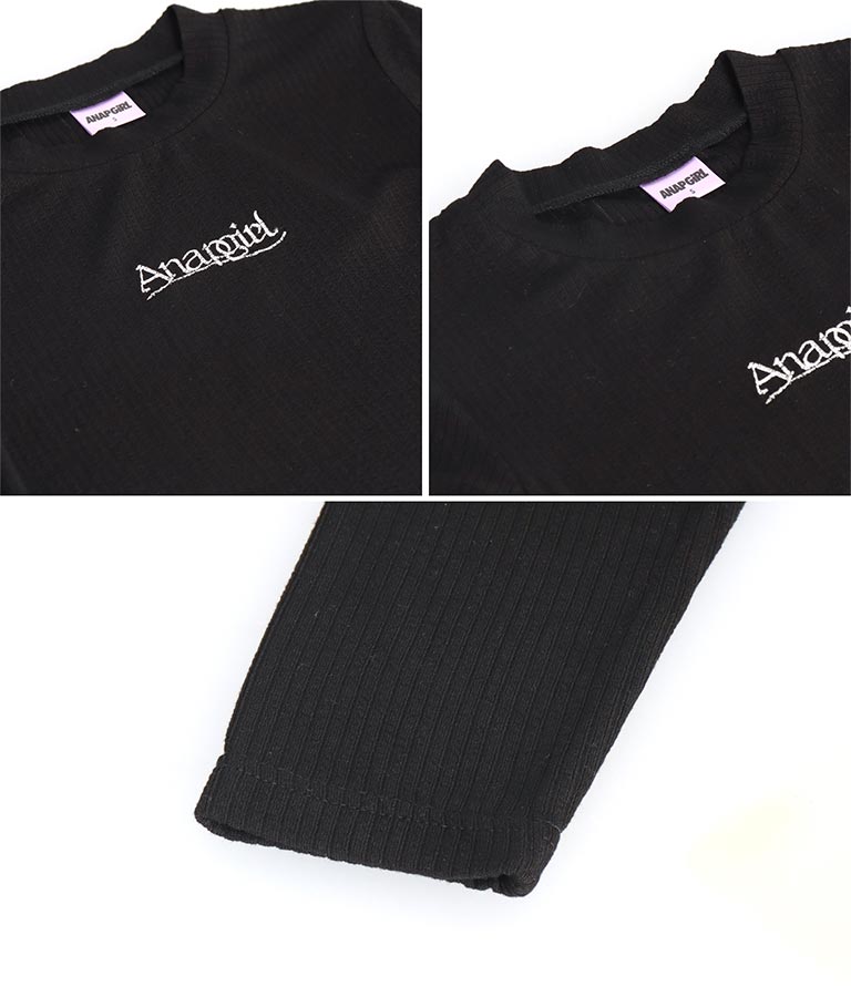 ロゴ 刺繍 シンプル リブ ロングスリーブ トップス 913-7609