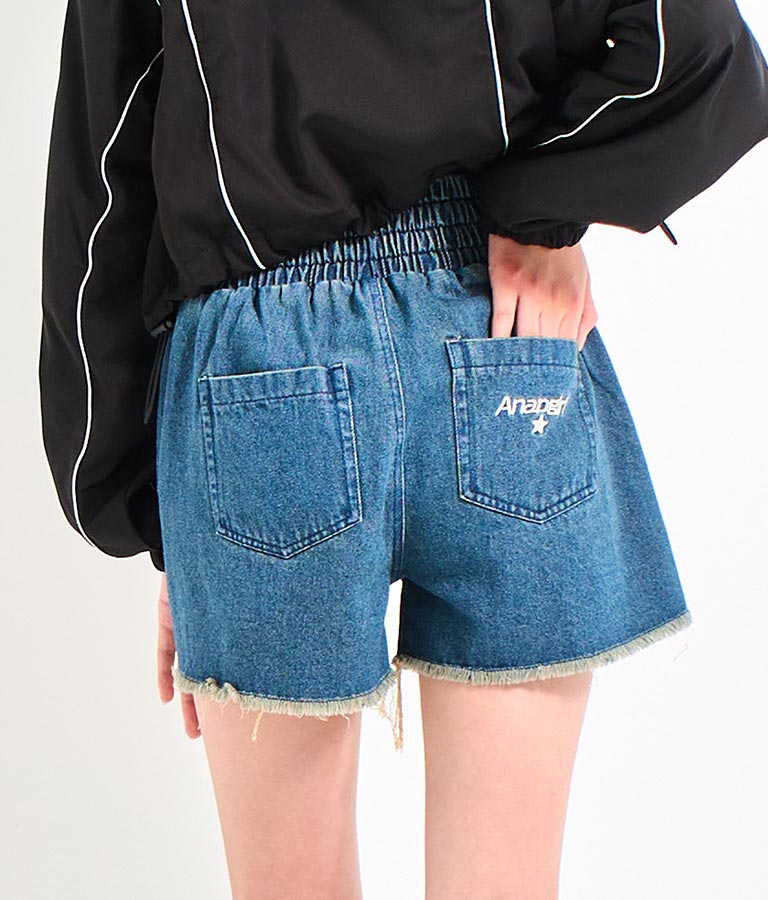 ハイウエスト リングジップ ダメージ デニム ショート パンツ【キッズお揃い】912-7623