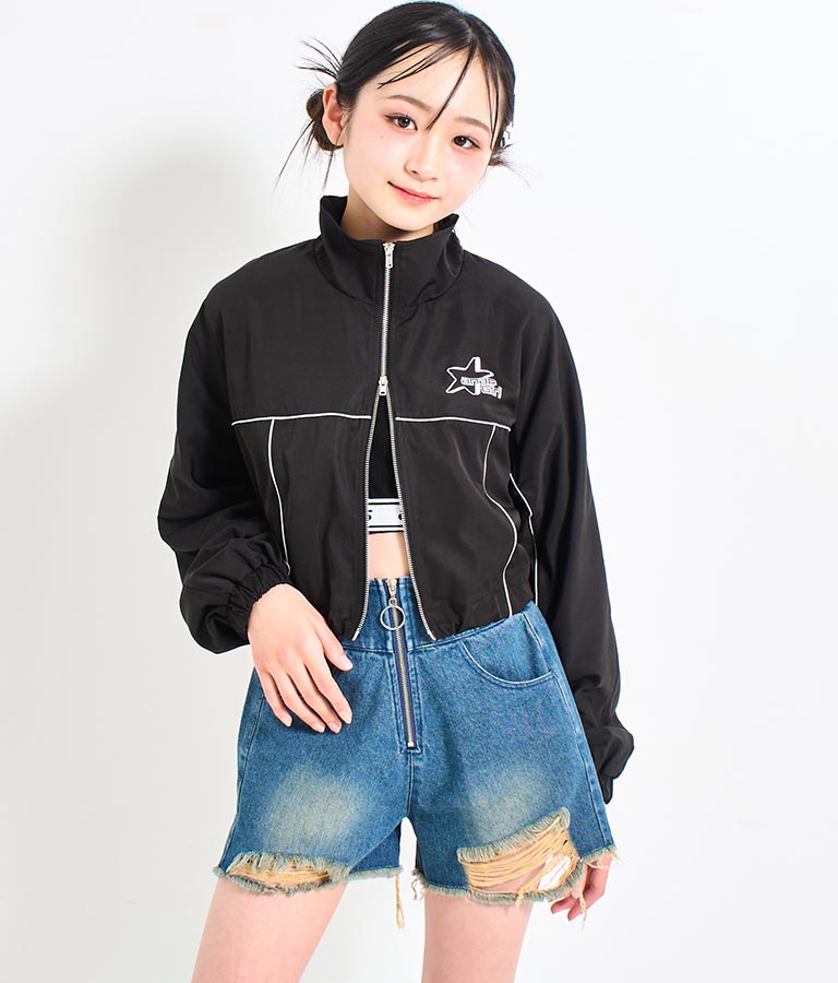 ハイウエスト リングジップ ダメージ デニム ショート パンツ【キッズお揃い】912-7623