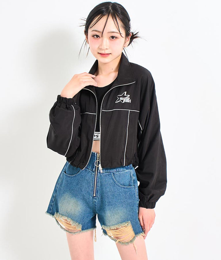 ハイウエスト リングジップ ダメージ デニム ショート パンツ【キッズお揃い】912-7623