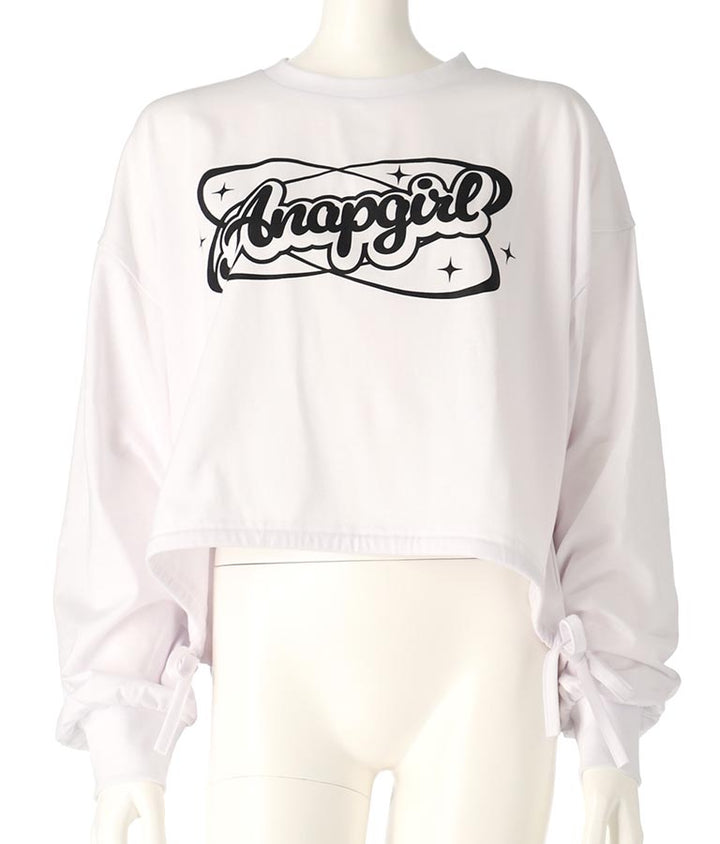 裾 リボン ドロスト クロップド ロングスリーブ Tシャツ 913-7615