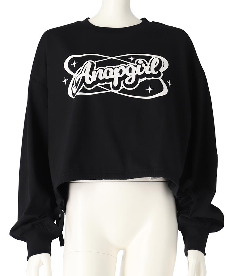 裾 リボン ドロスト クロップド ロングスリーブ Tシャツ 913-7615