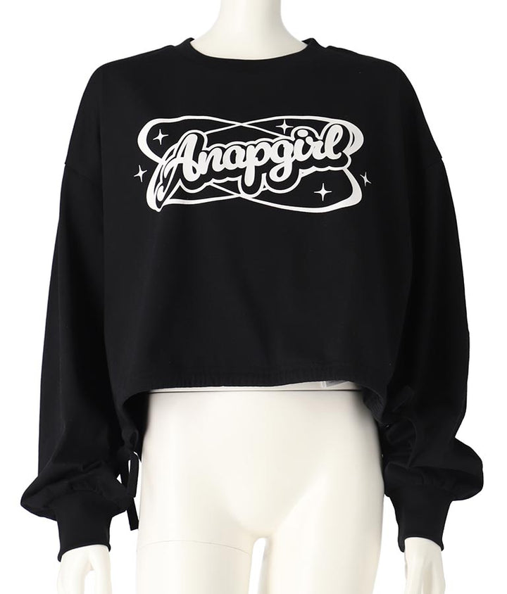 裾 リボン ドロスト クロップド ロングスリーブ Tシャツ 913-7615