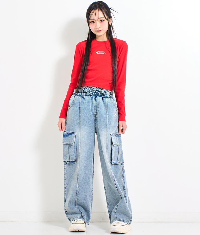 クロス ウエスト デニム ワイド カーゴ パンツ 912-7618