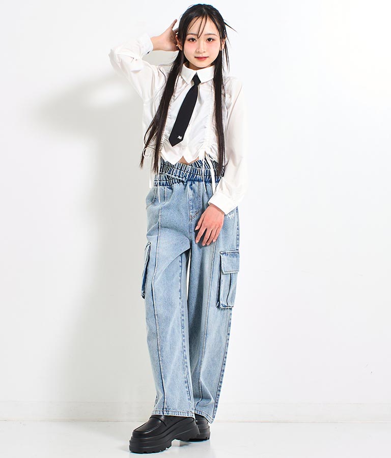 クロス ウエスト デニム ワイド カーゴ パンツ 912-7618