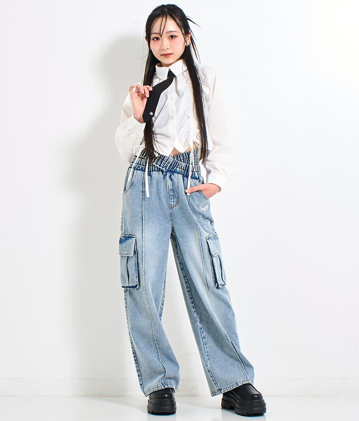 クロス ウエスト デニム ワイド カーゴ パンツ 912-7618