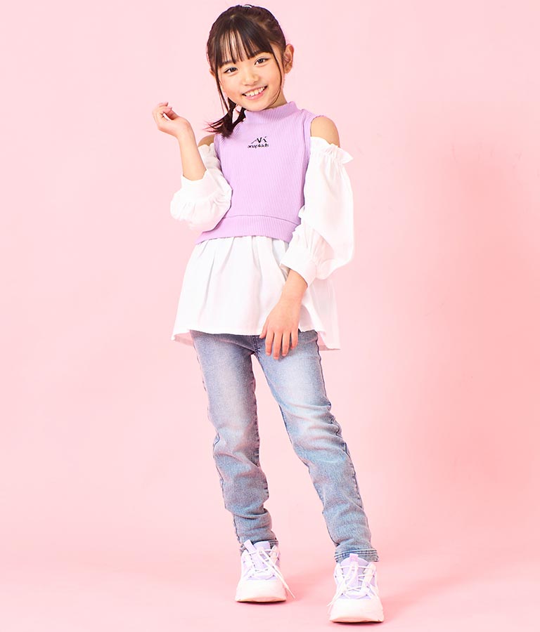 三つボタン ハイウエスト スキニー デニム パンツ 422-3353