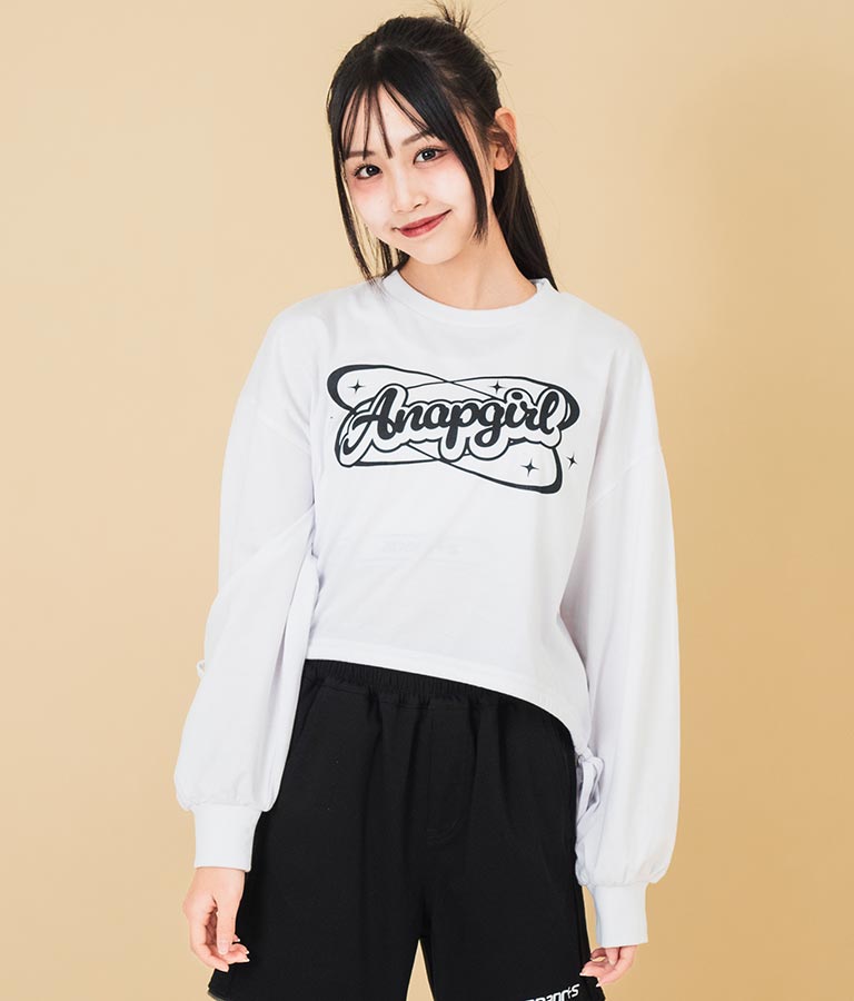 裾 リボン ドロスト クロップド ロングスリーブ Tシャツ 913-7615