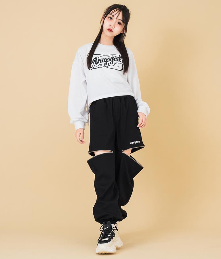 裾 リボン ドロスト クロップド ロングスリーブ Tシャツ 913-7615