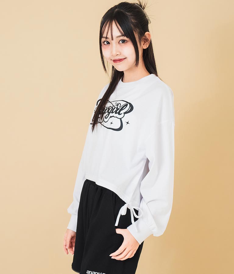 裾 リボン ドロスト クロップド ロングスリーブ Tシャツ 913-7615