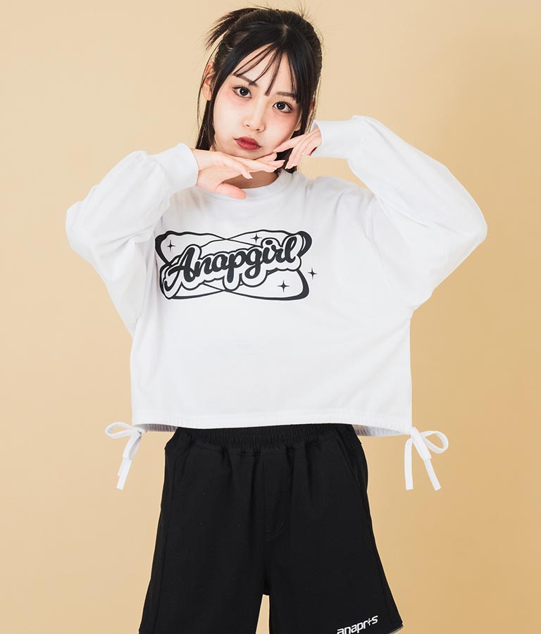 裾 リボン ドロスト クロップド ロングスリーブ Tシャツ 913-7615