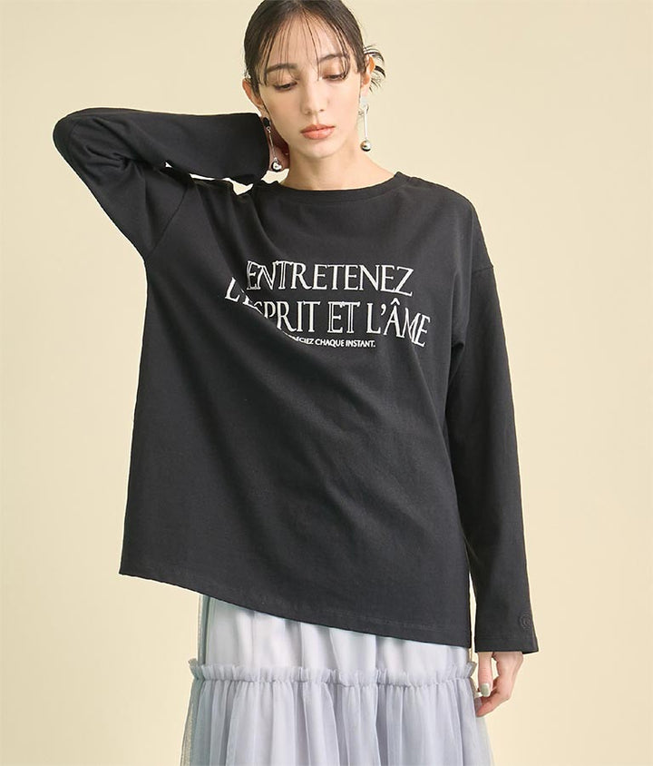USA コットン フロッキー プリント ロング Tシャツ 363-9648