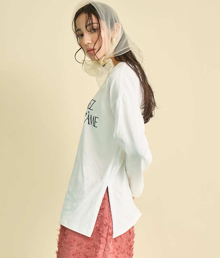 USA コットン フロッキー プリント ロング Tシャツ 363-9648