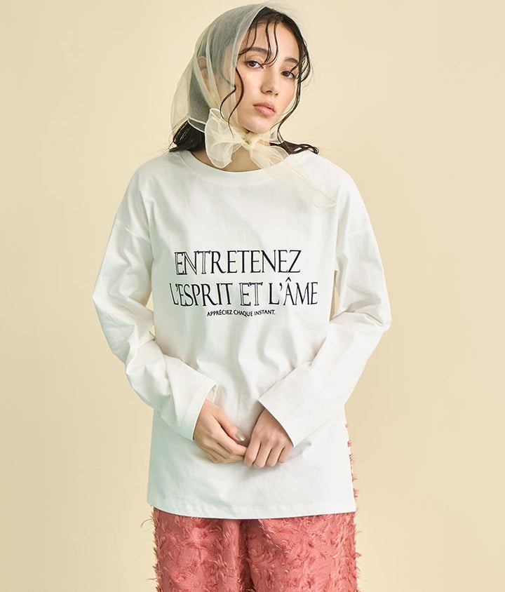 USA コットン フロッキー プリント ロング Tシャツ 363-9648