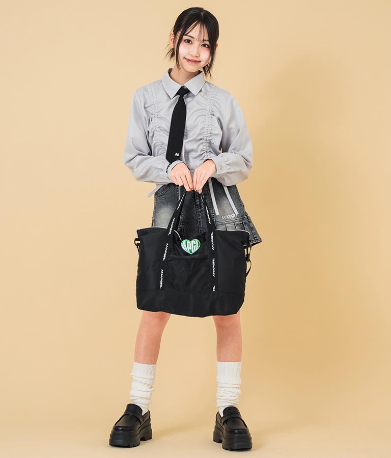 ホログラム ハート ワッペン 付 2WAY トート バッグ