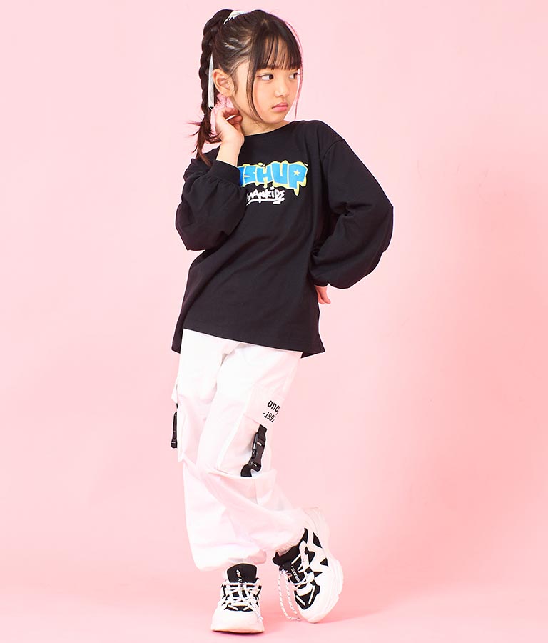 袖 リブ プリント ロング スリーブ Tシャツ 423-3348