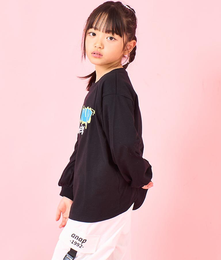 袖 リブ プリント ロング スリーブ Tシャツ 423-3348