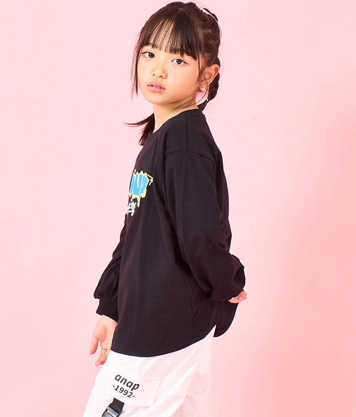袖 リブ プリント ロング スリーブ Tシャツ 423-3348