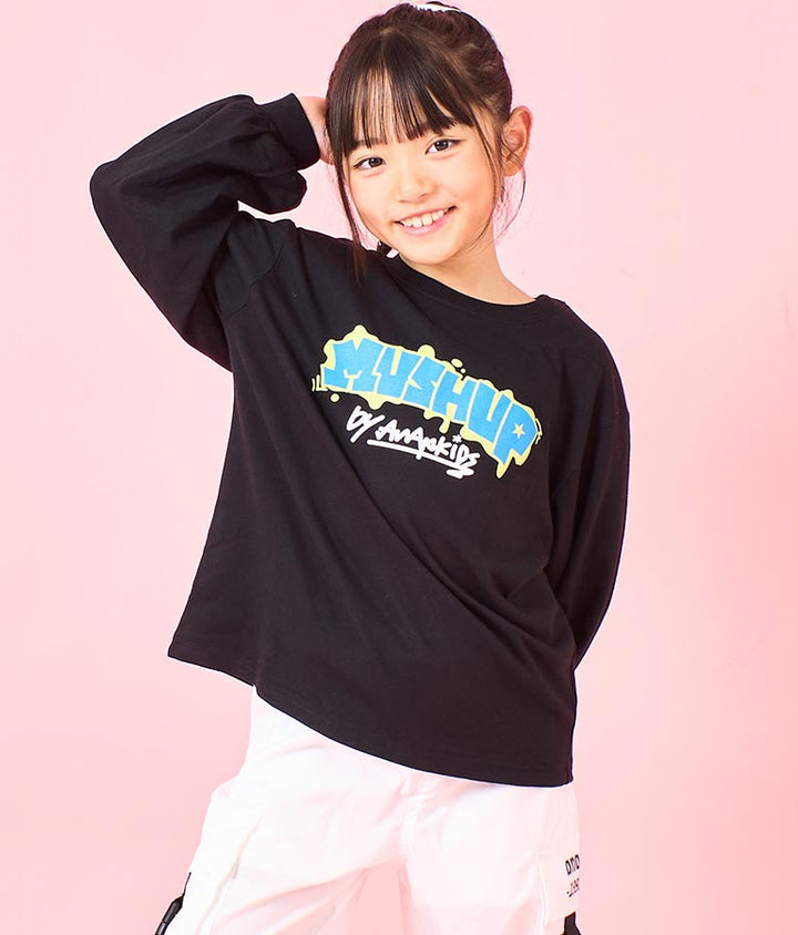 袖 リブ プリント ロング スリーブ Tシャツ 423-3348