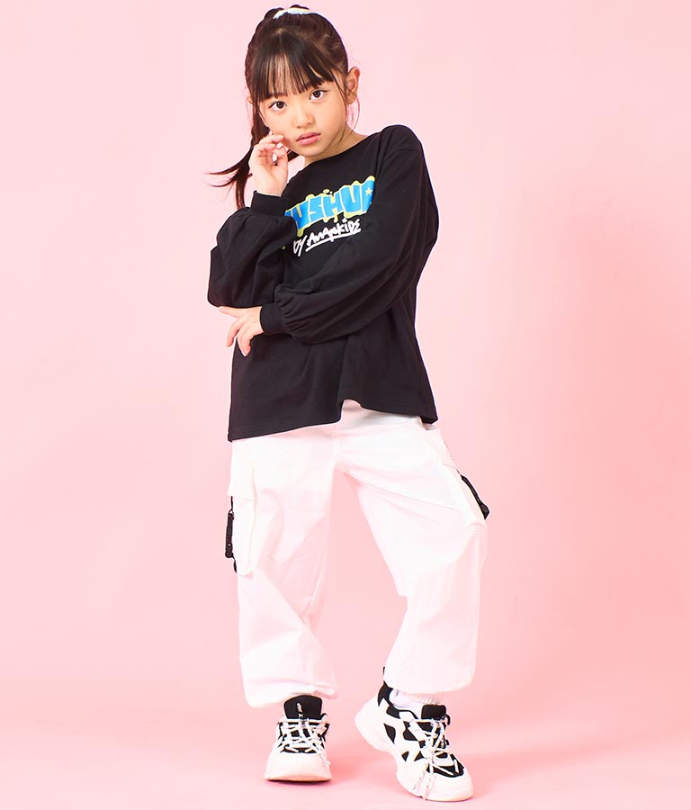 袖 リブ プリント ロング スリーブ Tシャツ 423-3348