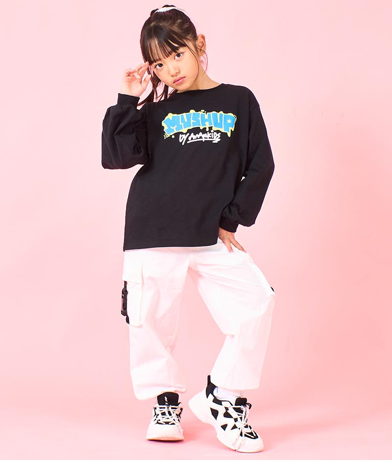 袖 リブ プリント ロング スリーブ Tシャツ 423-3348