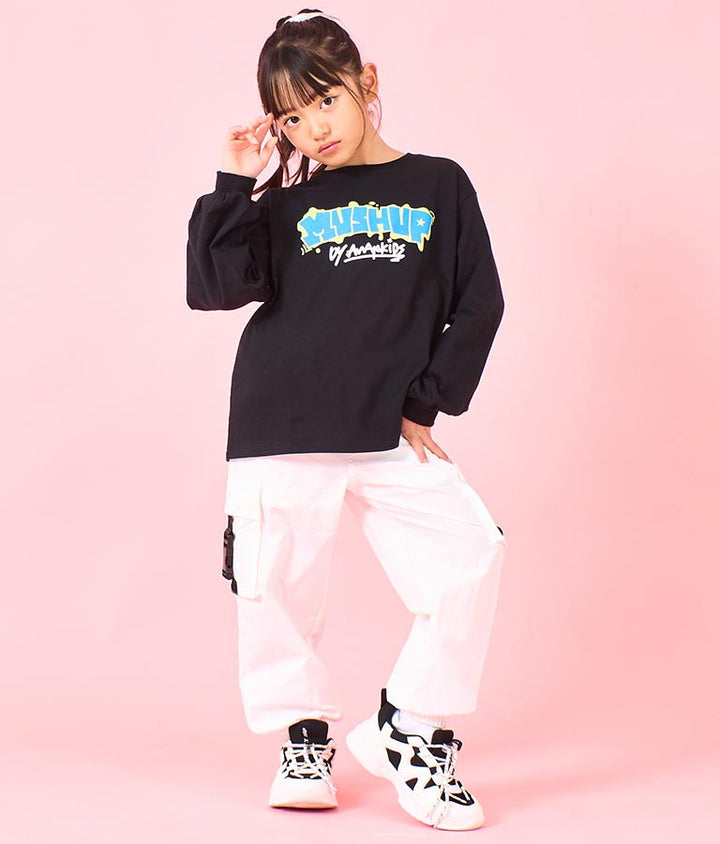 袖 リブ プリント ロング スリーブ Tシャツ 423-3348