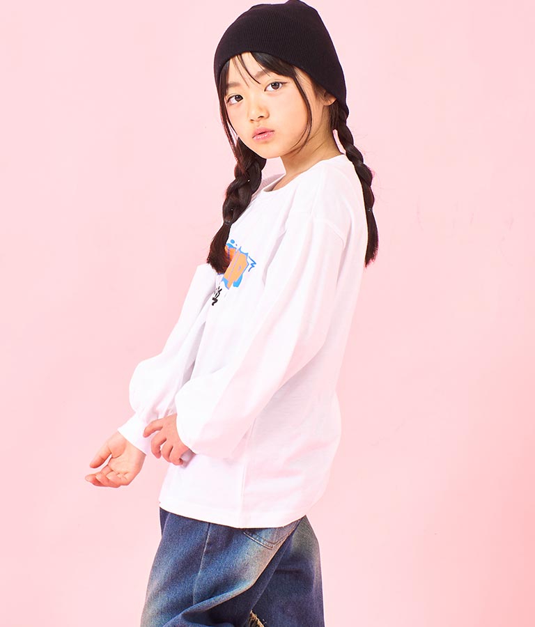 袖 リブ プリント ロング スリーブ Tシャツ 423-3348