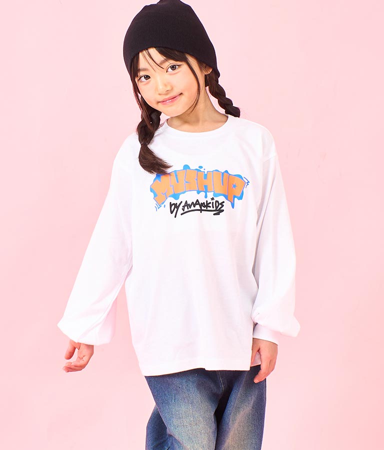 袖 リブ プリント ロング スリーブ Tシャツ 423-3348
