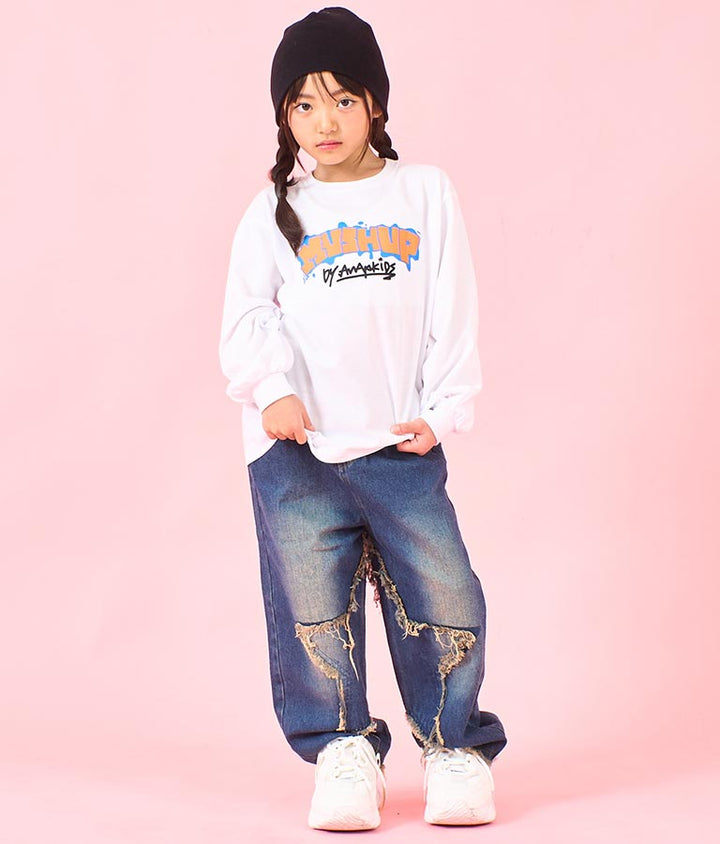 袖 リブ プリント ロング スリーブ Tシャツ 423-3348