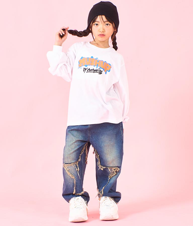 袖 リブ プリント ロング スリーブ Tシャツ 423-3348