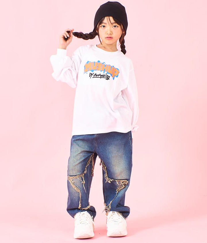 袖 リブ プリント ロング スリーブ Tシャツ 423-3348