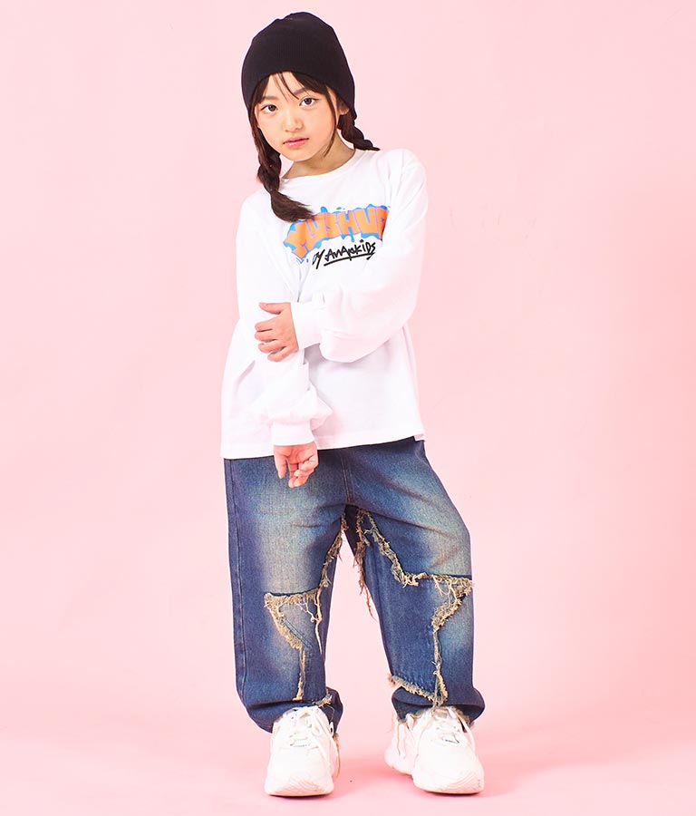袖 リブ プリント ロング スリーブ Tシャツ 423-3348