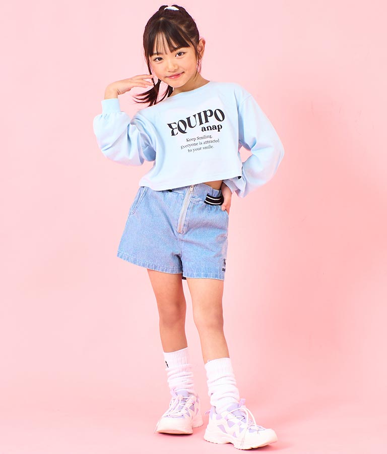 袖 リブ クロップド丈 プリント ロング スリーブ Tシャツ